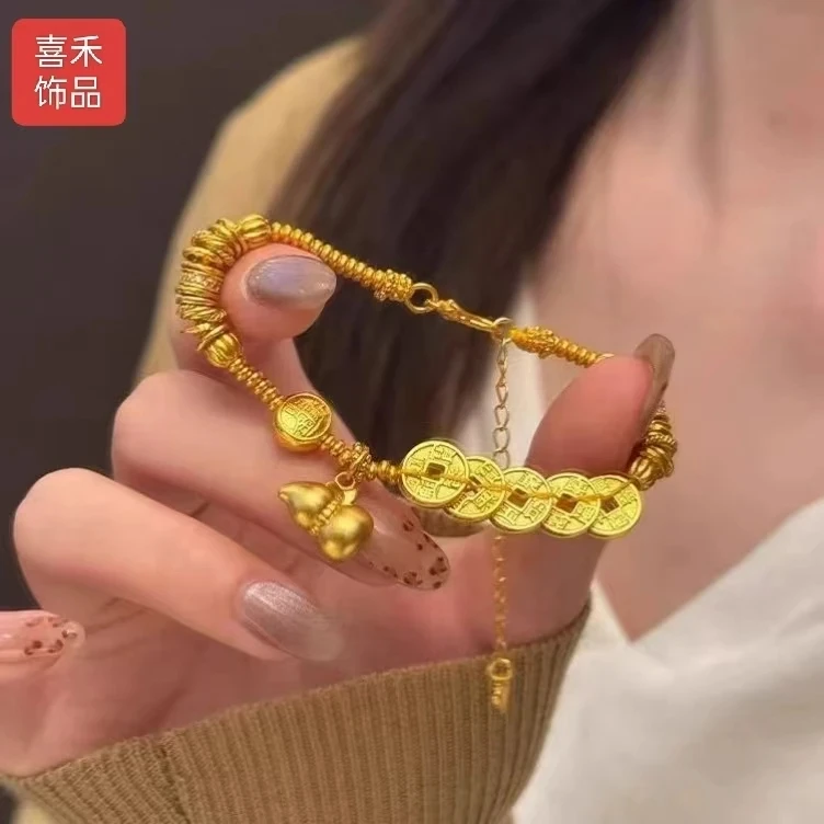 合金手链 五帝钱财神财神金葫芦吊坠手链女复古手串手绳手饰品