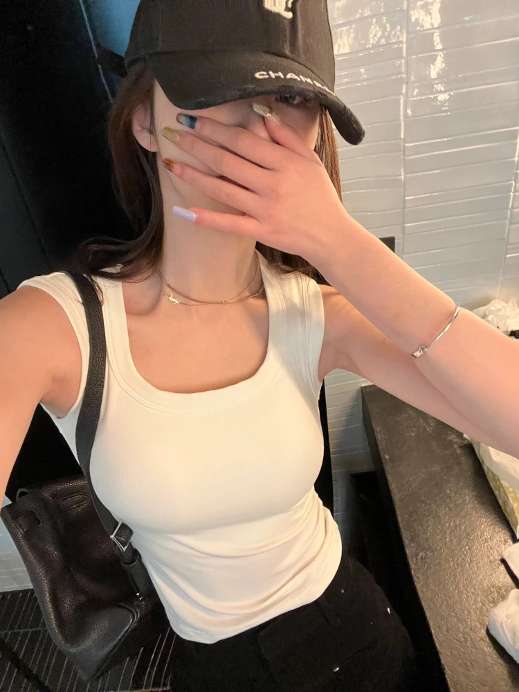 春夏百搭直角肩遮副乳斜方肌显瘦百搭自带固定胸垫宽肩带纯棉背心