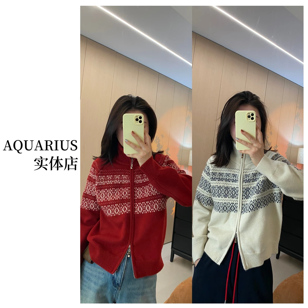 【AQUARIUS】（圣诞新年款）韩系半高领双拉链针织毛衣开衫090