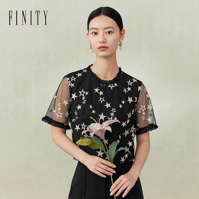 【粉丝专享】FINITY 新款休闲蕾丝衫气质时尚复古 F21X4C11T2
