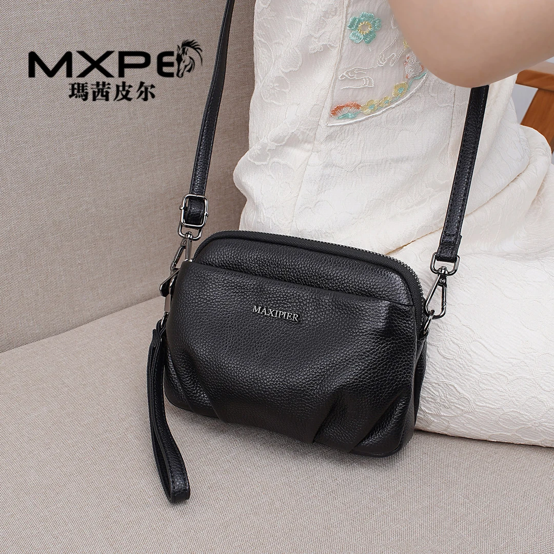 女士斜挎包简约三层零钱包单肩贝壳包手机包头层牛皮软皮手拿小包