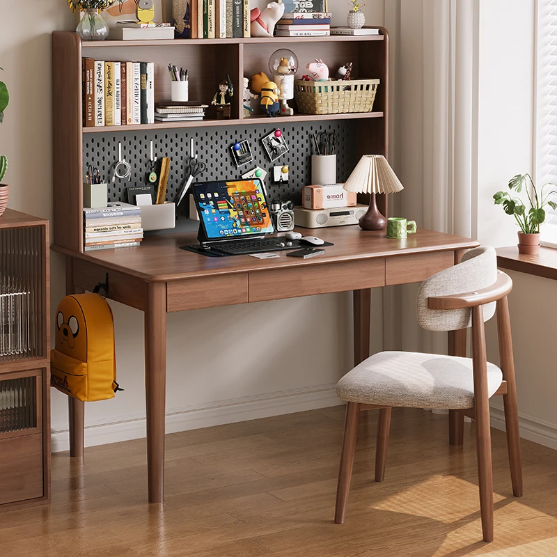 新款洞洞板北欧加厚直角实木书桌储藏写字台升降调节实木学习桌椅