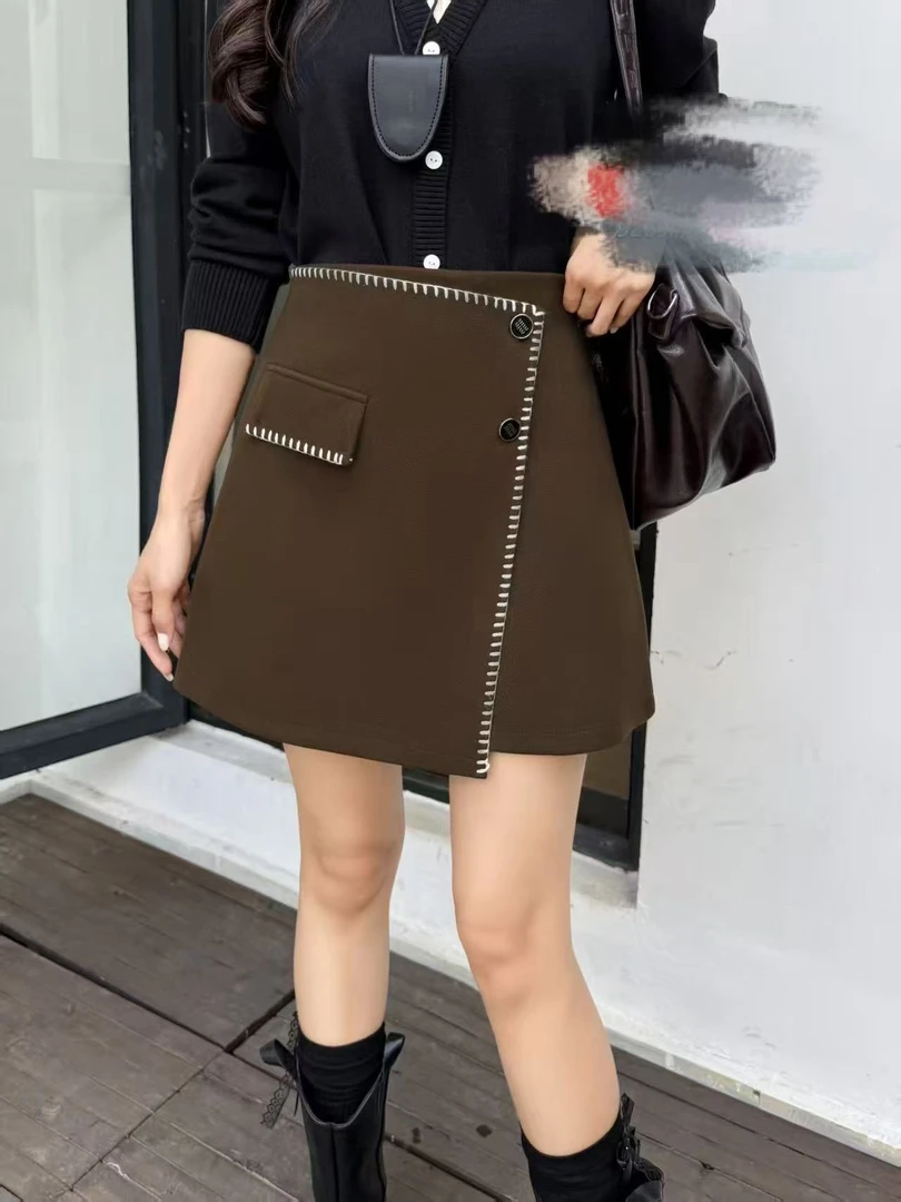 张9263金不规则A字裙短裙女高级感2025秋季气质高腰显瘦半身裙