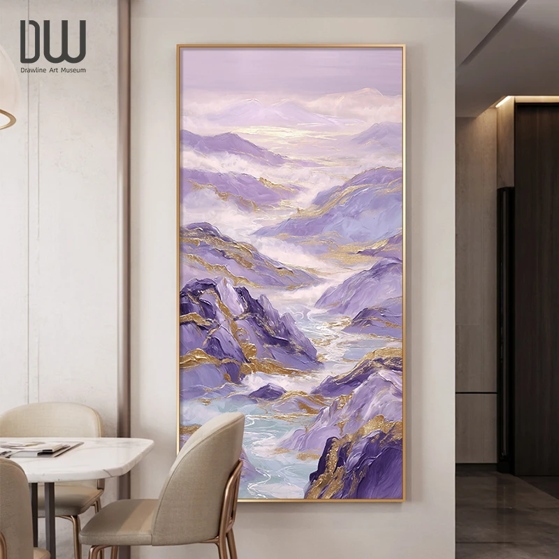 紫气东来入户门玄关装饰画背有靠山客厅走廊过道山水画寓意好的画