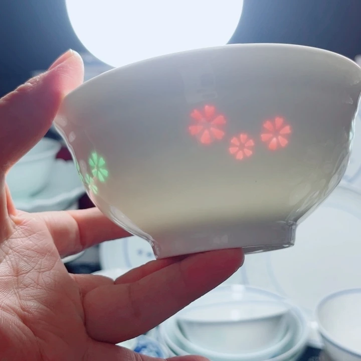 青花玲珑5寸饭碗三星花彩玲珑