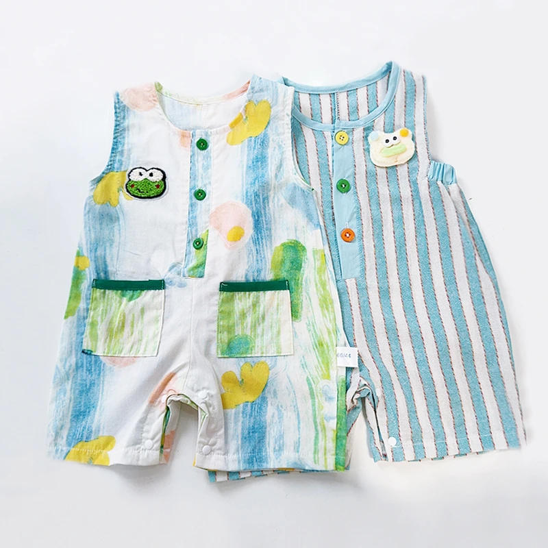 婴儿夏季薄款无袖连体衣初生宝宝空调服夏款爬服初生儿夏天衣服