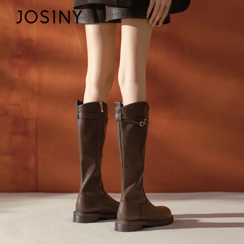 卓诗尼厚底纯色经典款女新款长靴女长筒靴出游棕色高筒靴