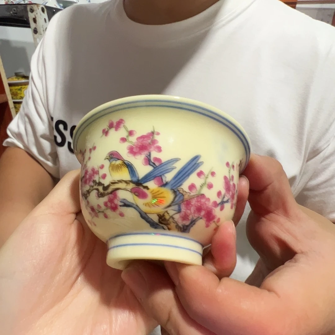 瓷片景德镇陶瓷喜上眉梢压手杯2只