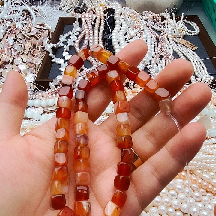 玛瑙/玉髓未镶嵌珠宝半成品一条7mm玛瑙方糖半成品