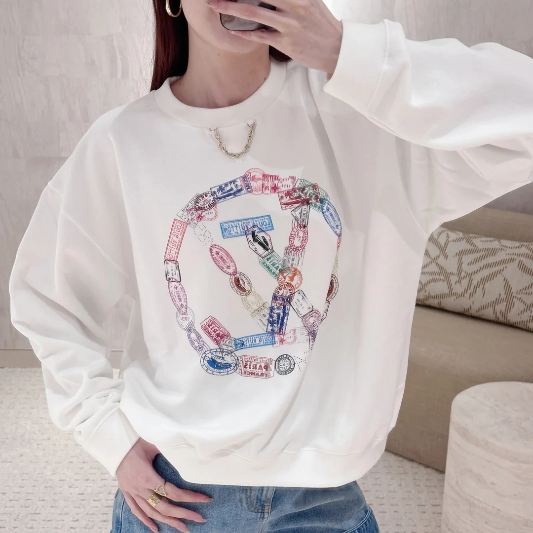 99新 LouisVuitton/路易威登 25ss 白色彩色链条logo卫衣 s码