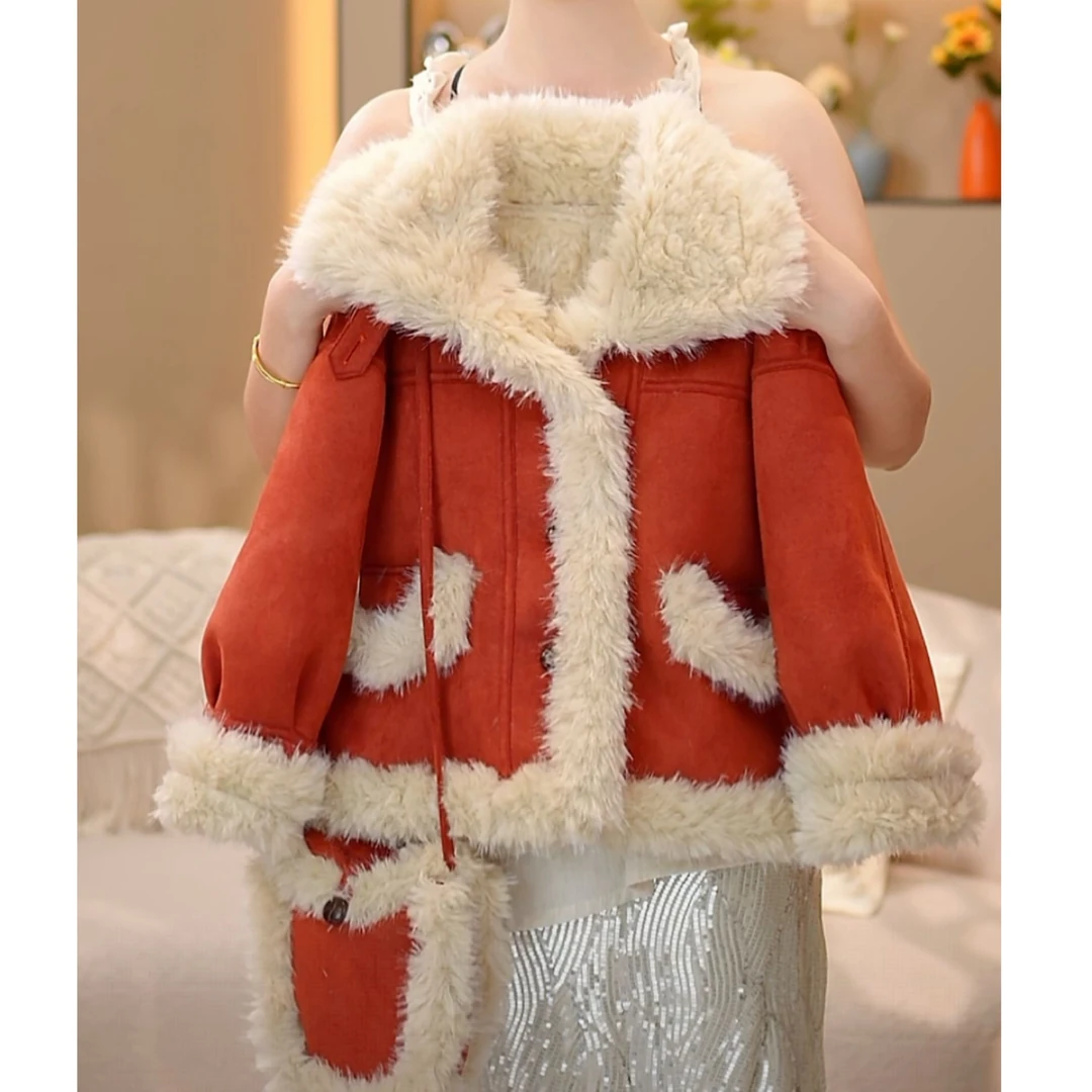 2024新款女童皮毛一体外套秋冬款大童羊羔绒上衣儿童加绒厚毛毛衣