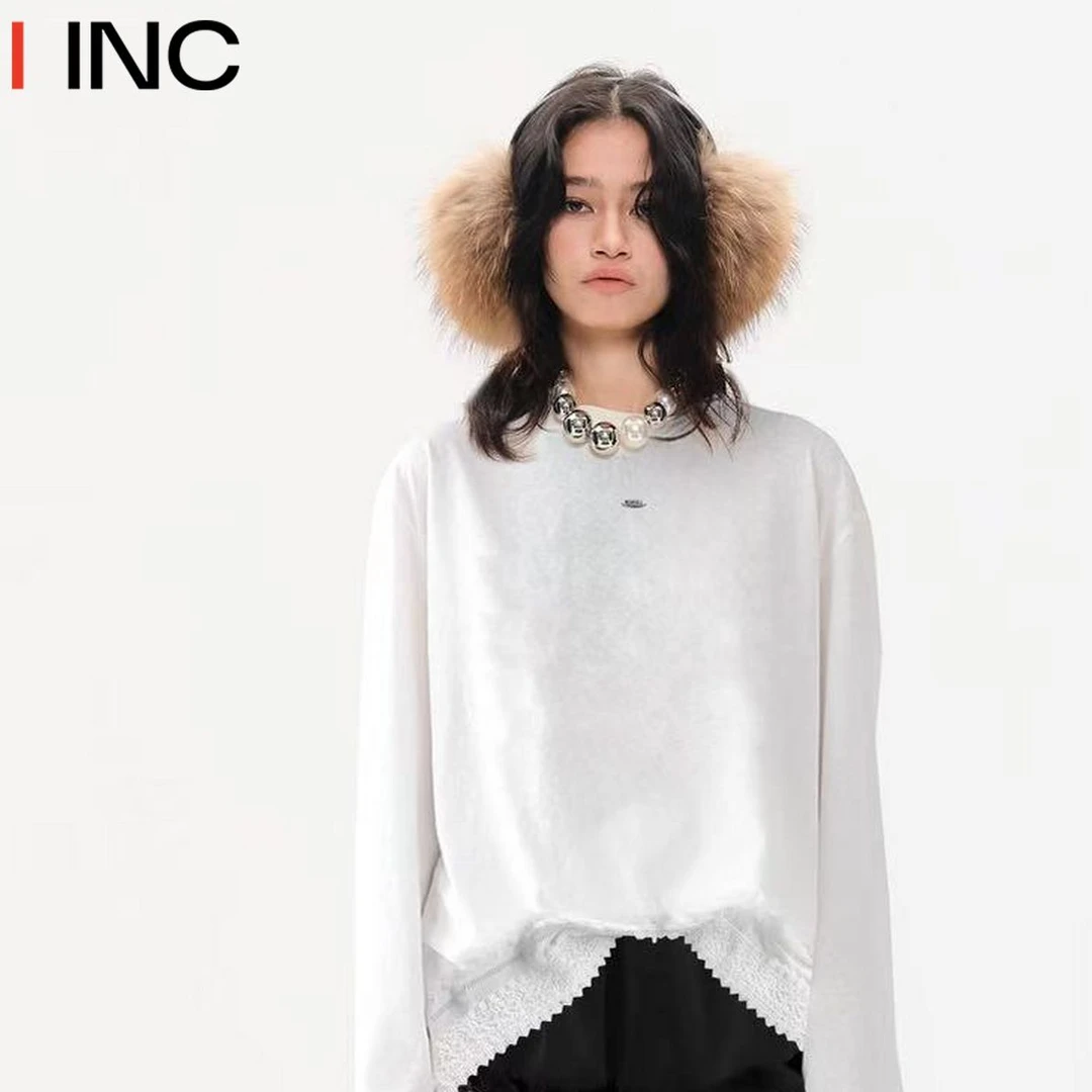 MIMBLANCHE 蕾丝磨毛大tee长袖T恤女25AW冬季新款打底衫上衣IINC