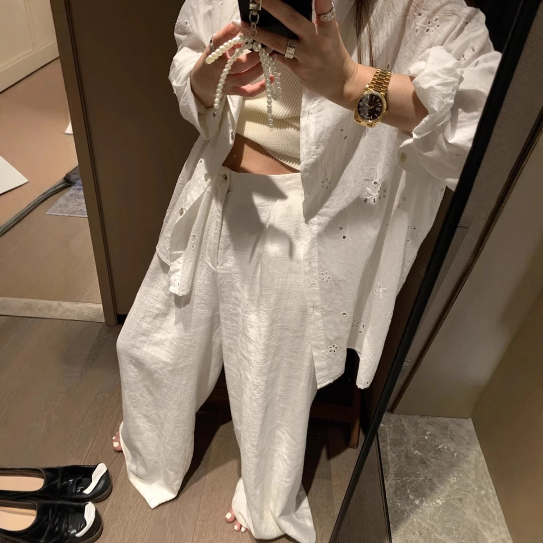 新款亚麻高腰阔腿裤女夏季宽松垂感慵懒风直筒薄款白色夏天长裤