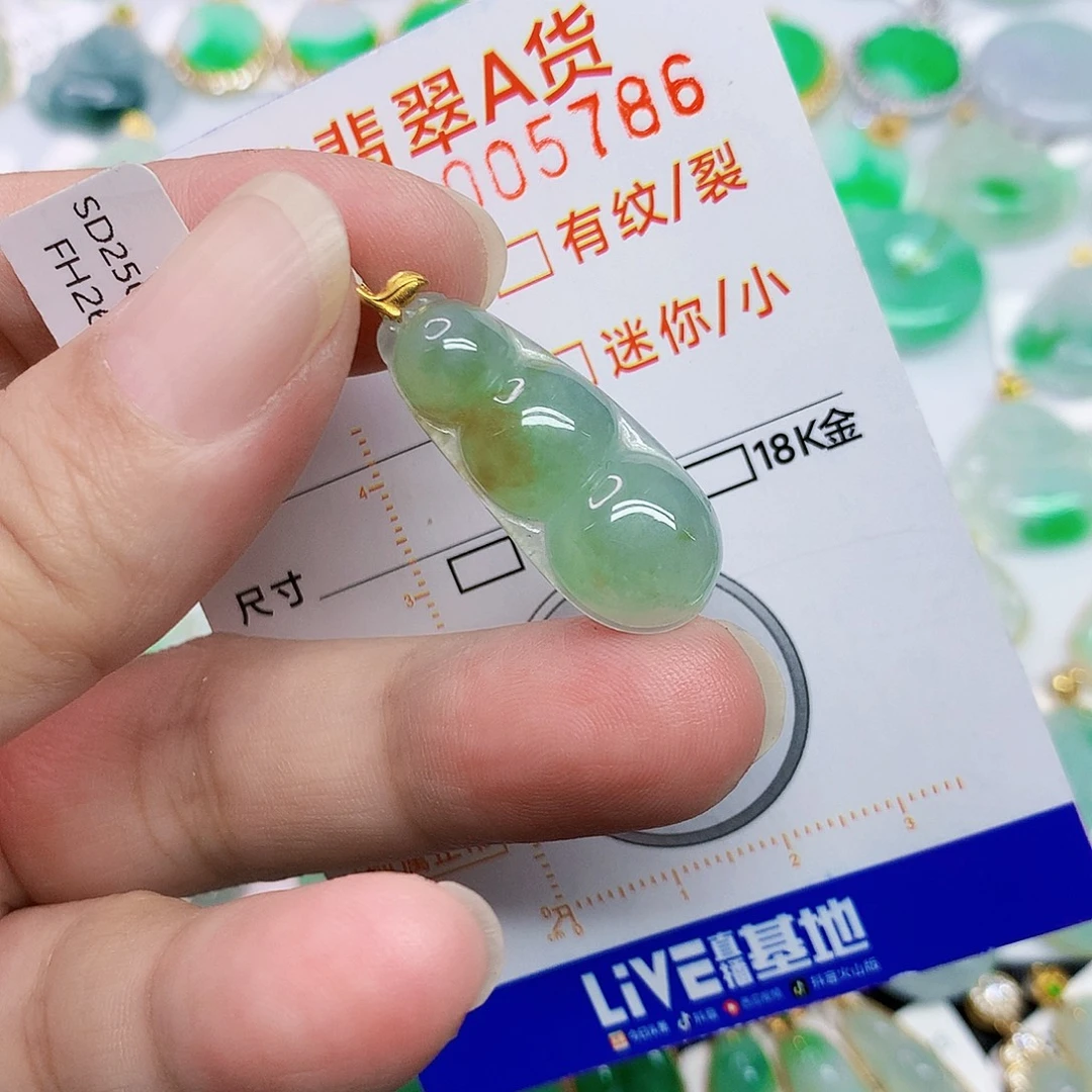 翡翠18K金镶嵌颈饰豆子