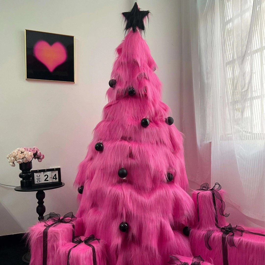 新款粉色圣诞树毛毛绒diy家用大型客厅摆件高级感圣诞节装饰ins风