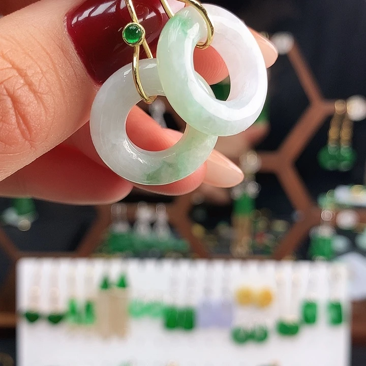 银S925镶嵌翡翠耳饰耳饰