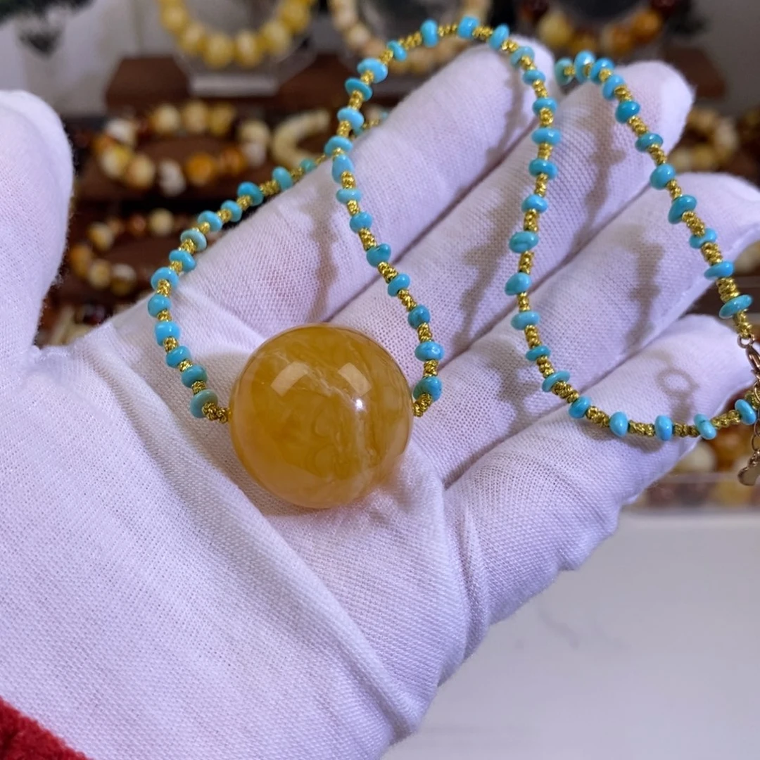 琥珀未镶嵌裸石天然蜜蜡焦皮料锁骨链