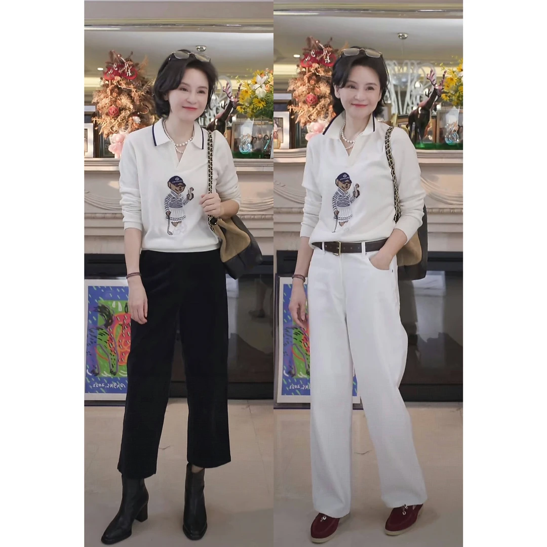 我是摩羯高尔夫熊新澳100巴素兰美丽诺绵羊毛提花秋冬polo领针织