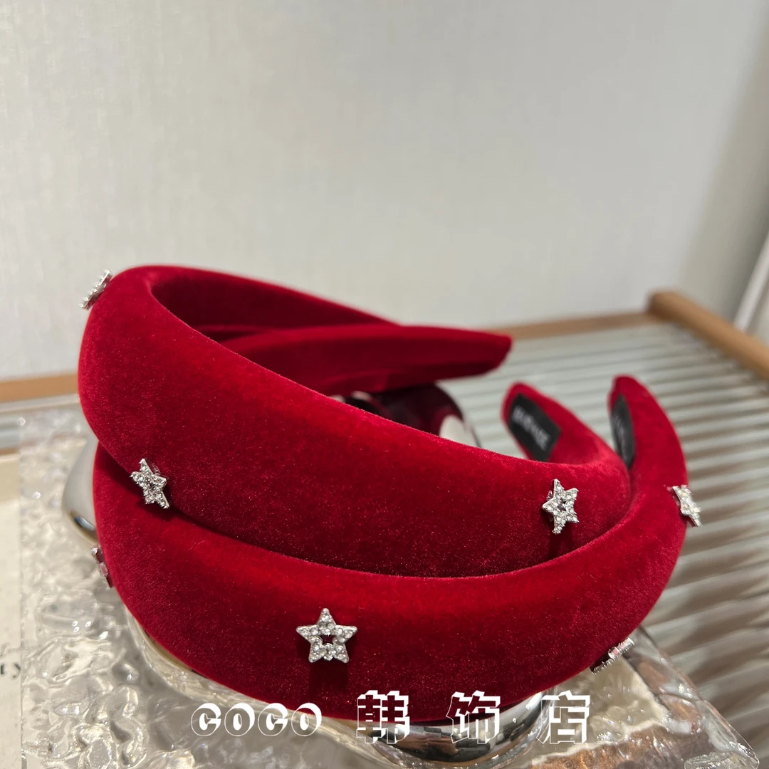 巨显白！复古新年红色发箍星星高颅顶头箍百搭甜美少女压发卡女