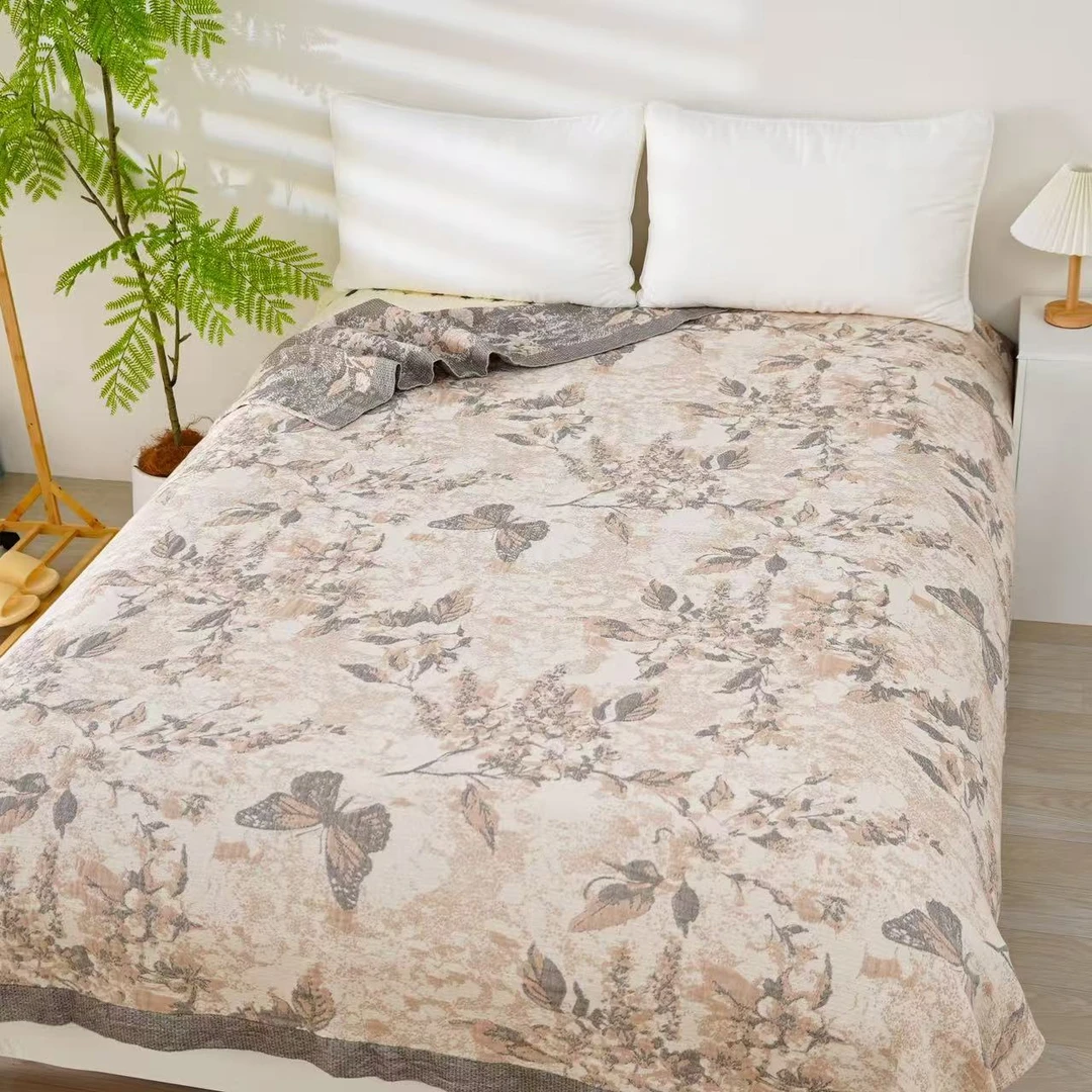 【蝴蝶】200*230cm高奢亲肤舒适柔软罗布麻盖毯双面可用