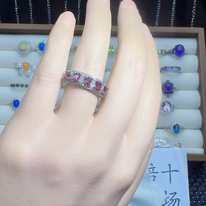 石榴石戒指银S925镶嵌