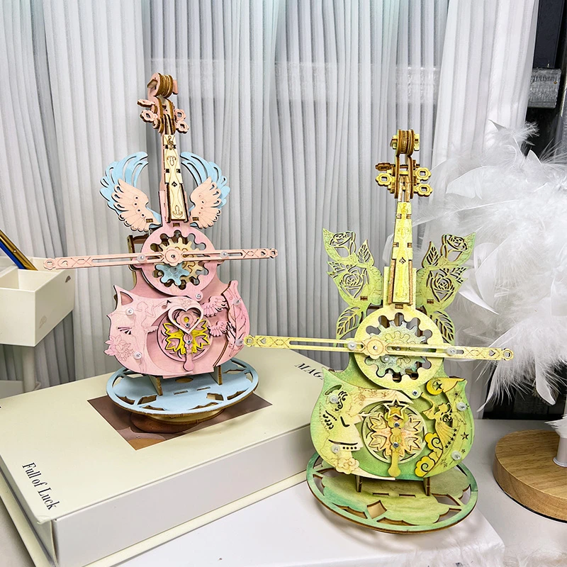 【潮流】天使之翼大提琴八音盒积木diy模型拼装玩具创意礼物送女友