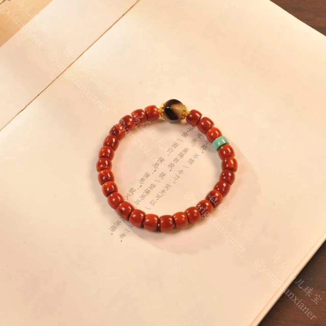 【杨仙仙珠宝】18K厚金镶嵌原矿南红多宝手串（6mm+）-5091