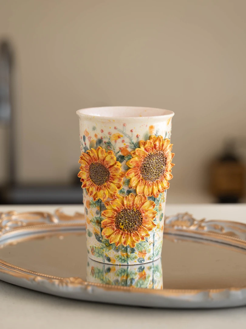 阿瑶 | 渐变向阳花油画风可乐杯