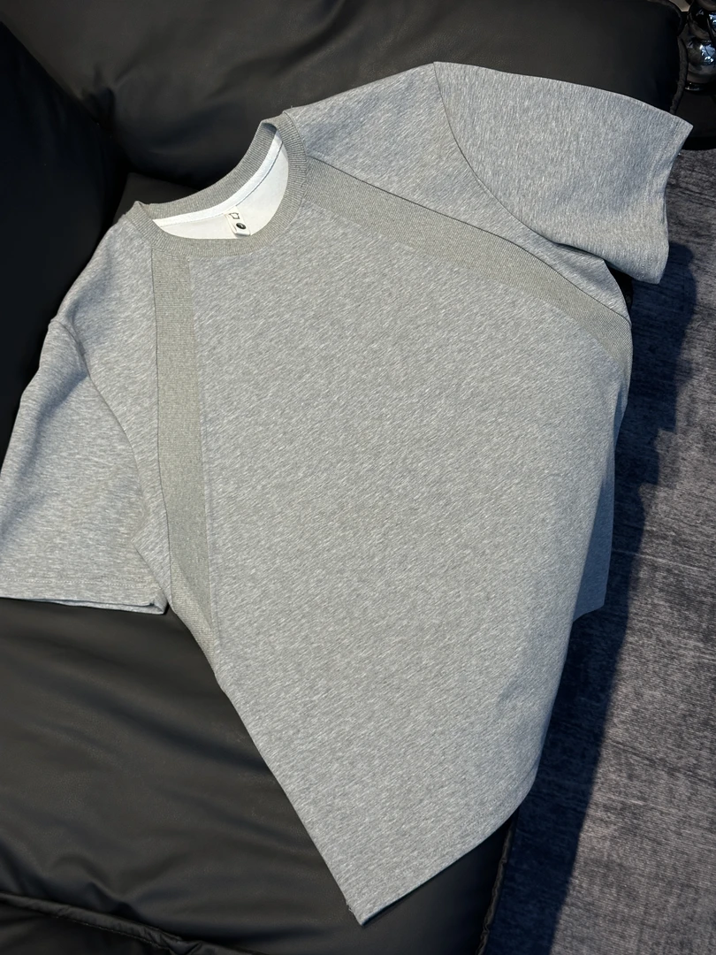 【小蕾】夏季男士美式重磅拼接圆领正肩透气短袖T恤