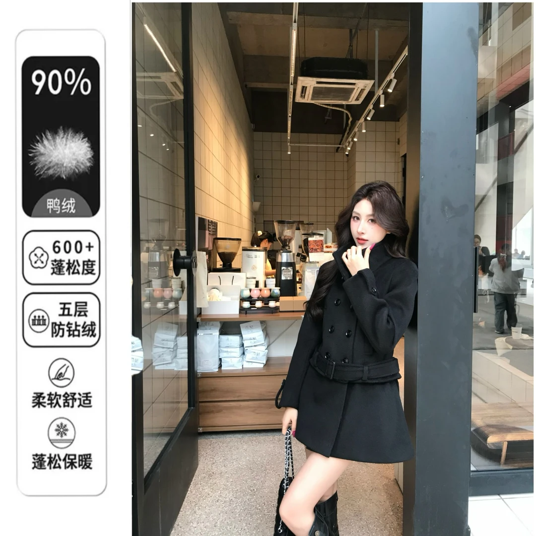 【90白鸭绒】2025年冬季新款羽绒服高级感加厚短款毛呢子大衣外套女