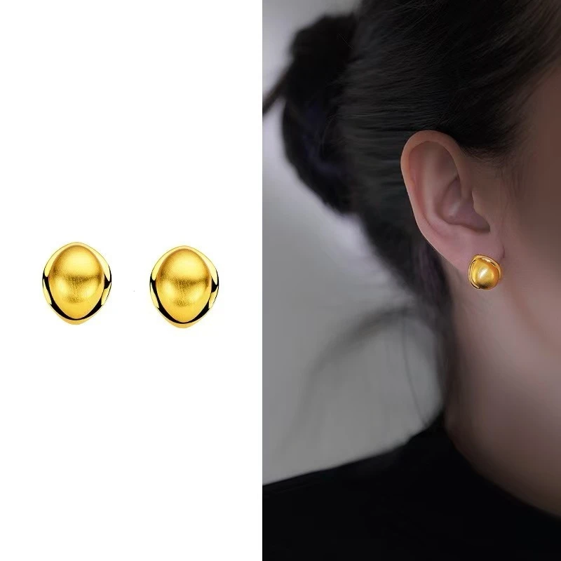 镀18k金 925银针【复古拉丝水滴耳钉】法式古法复古简约