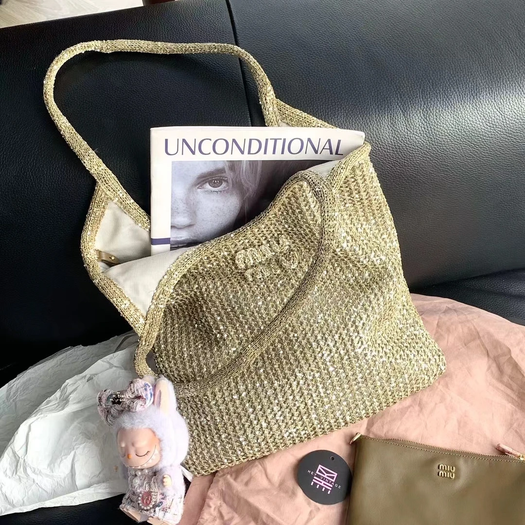 未使用 MIU MIU/缪缪 金色编织亮片ivy包 31cm 14755231