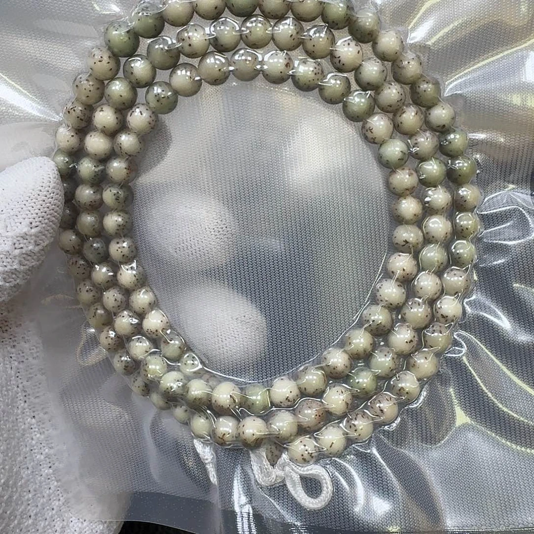 星月菩提手串7mm石玉料大留白圆珠长串