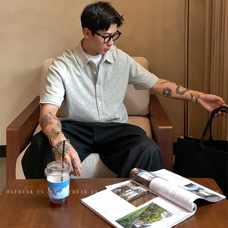 OXFREAK「丝光混纺 老钱风」插肩短袖polo衫男设计感小众翻领t恤