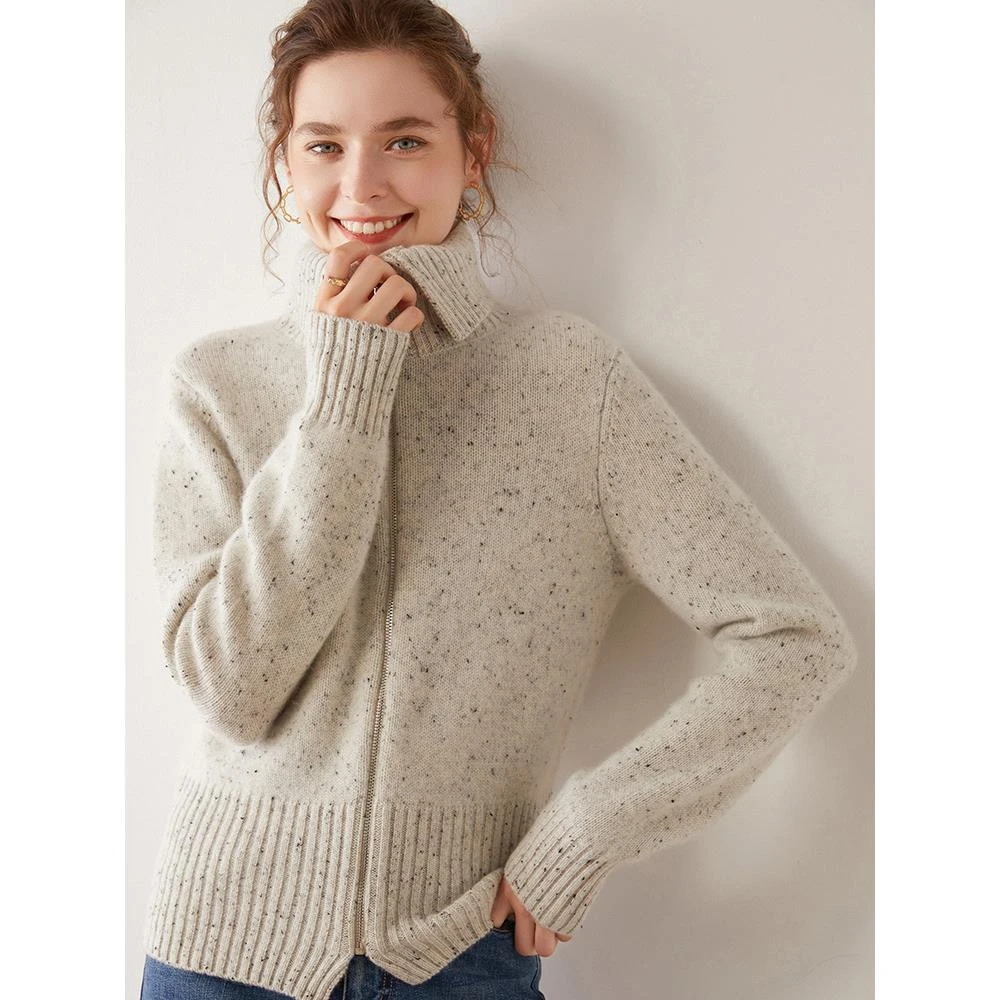 轻奢软糯BABY小山羊绒针织开衫女装宽松毛衣拉链翻领秋冬外套秋冬