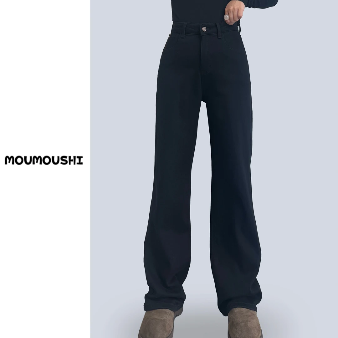 9015-0四面弹纯黑色加绒加厚窄版牛仔裤