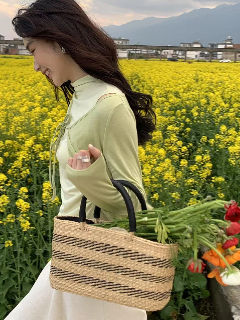 秋屿moment 自制 春夏百搭休闲宽松长袖开衫背心两件套