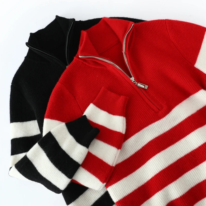 【100%纯羊毛】儿童拉链羊毛衫男童条纹韩版毛衣女童拼色针织打底
