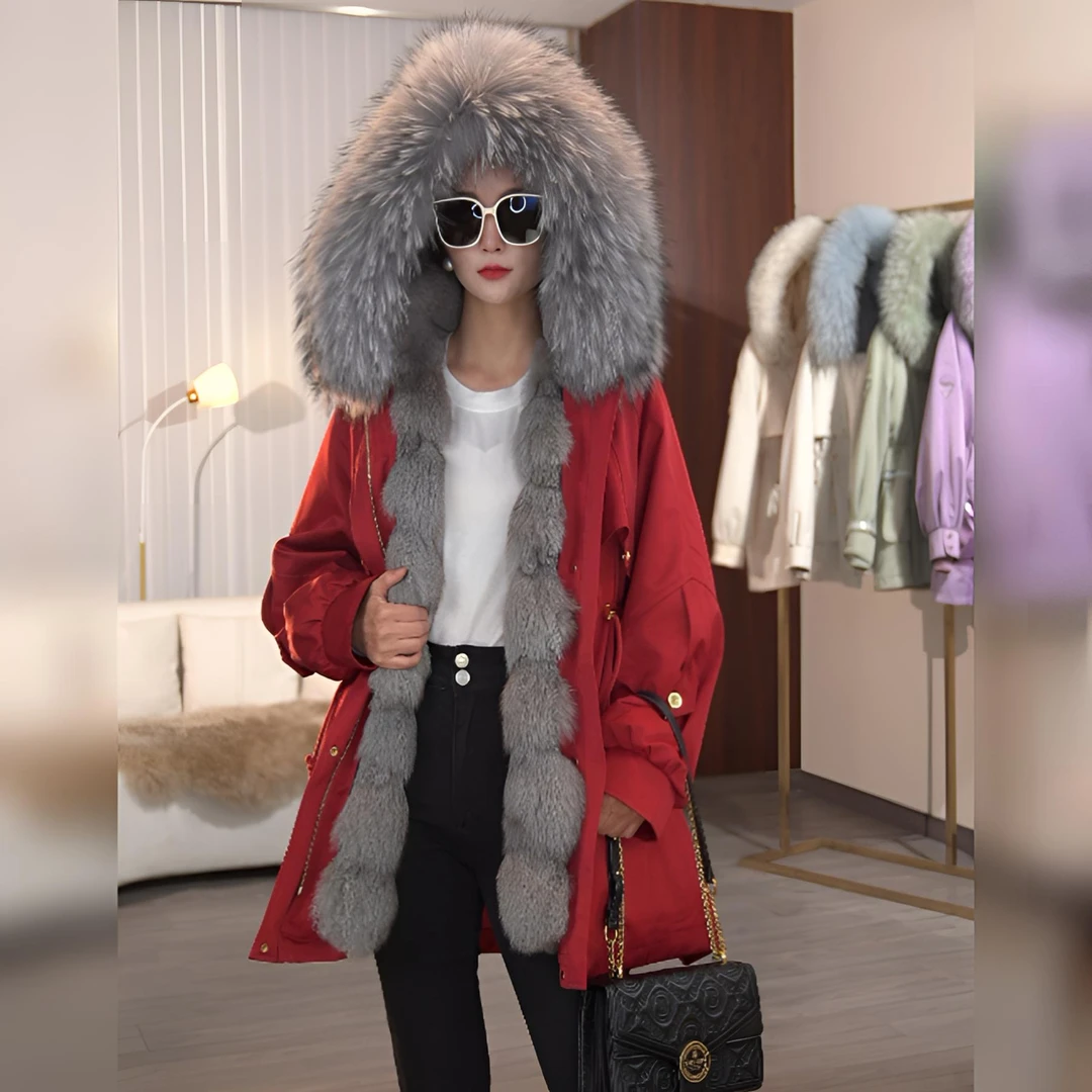 【缪斯女神狐狸毛】2025新款加厚外套可拆卸内胆冬季貉子毛领派克服