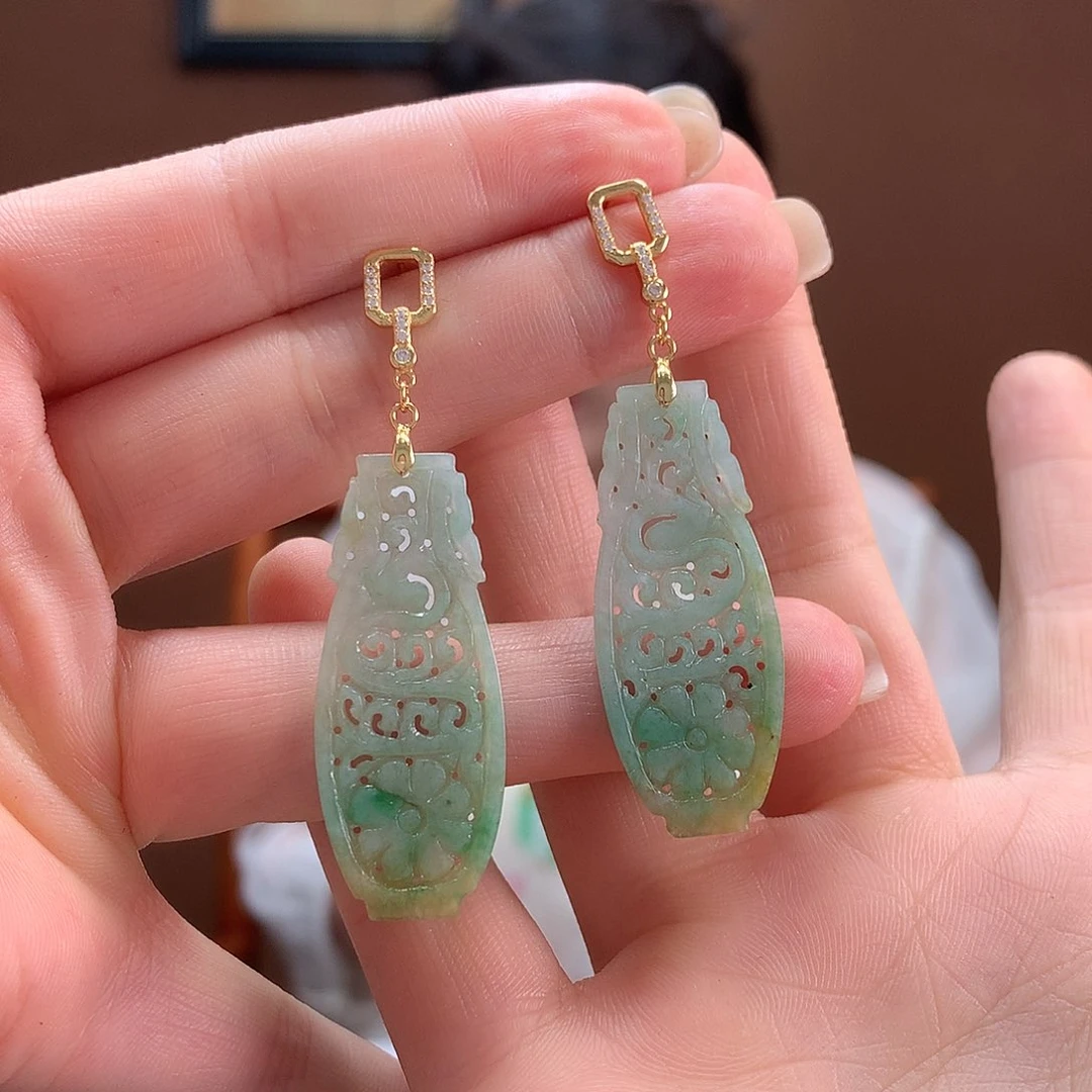 翡翠银S925镶嵌耳饰耳饰