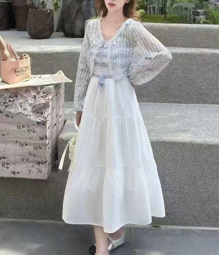 【君君家】2025夏季法式时尚显瘦波西米亚风套装连衣裙两件套C12