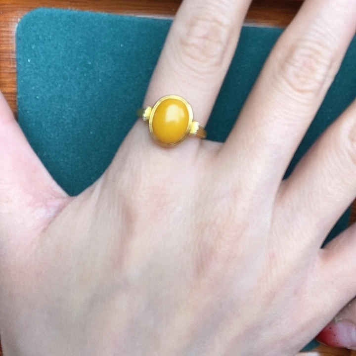 蜜蜡戒指银S925镶嵌戒指