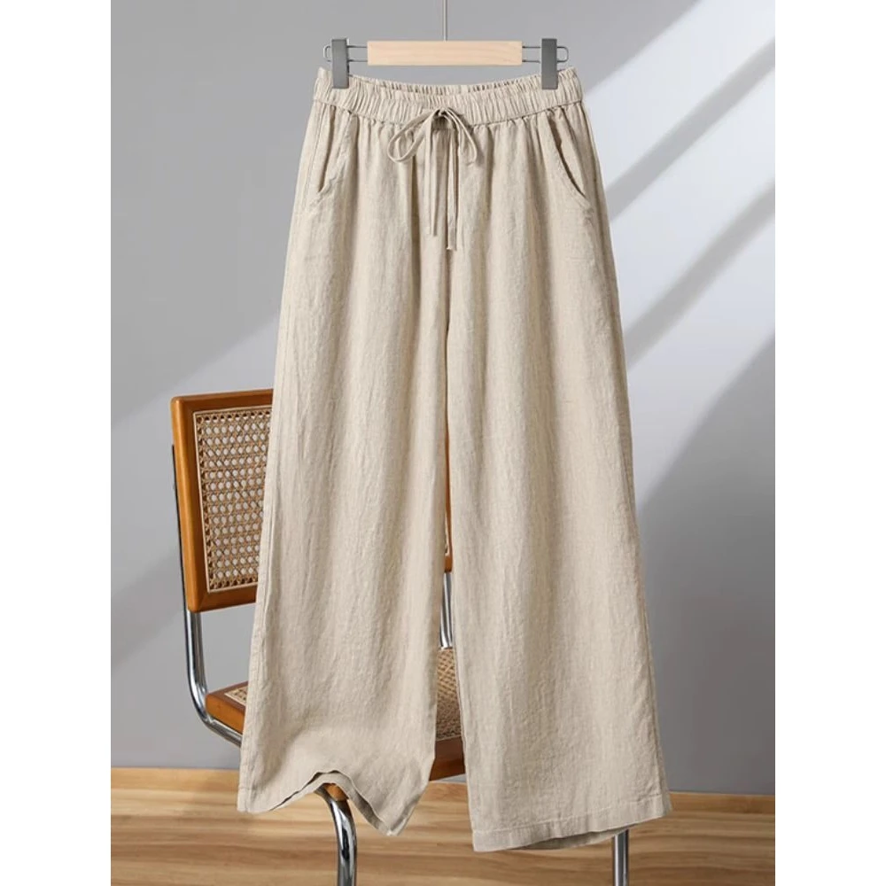 复古棉麻2025新款九分裤阔腿裤女夏季新款休闲裤宽松休闲直筒裤子