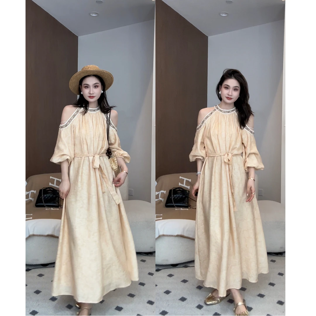 PRASE·噜【香榭罗曼史】微胖轻奢设计款露肩连衣裙PR504E21