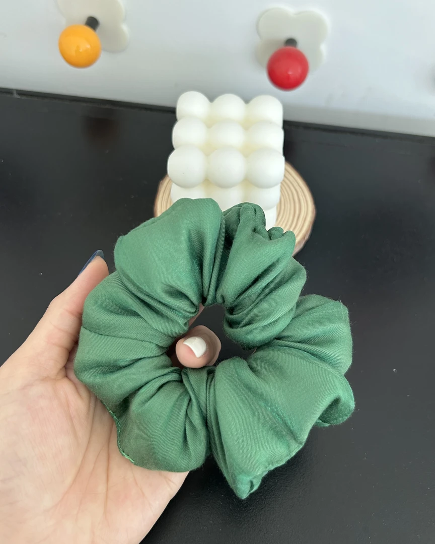 32墨绿色珠光棉纱大肠发圈  复古优雅气质发圈发饰