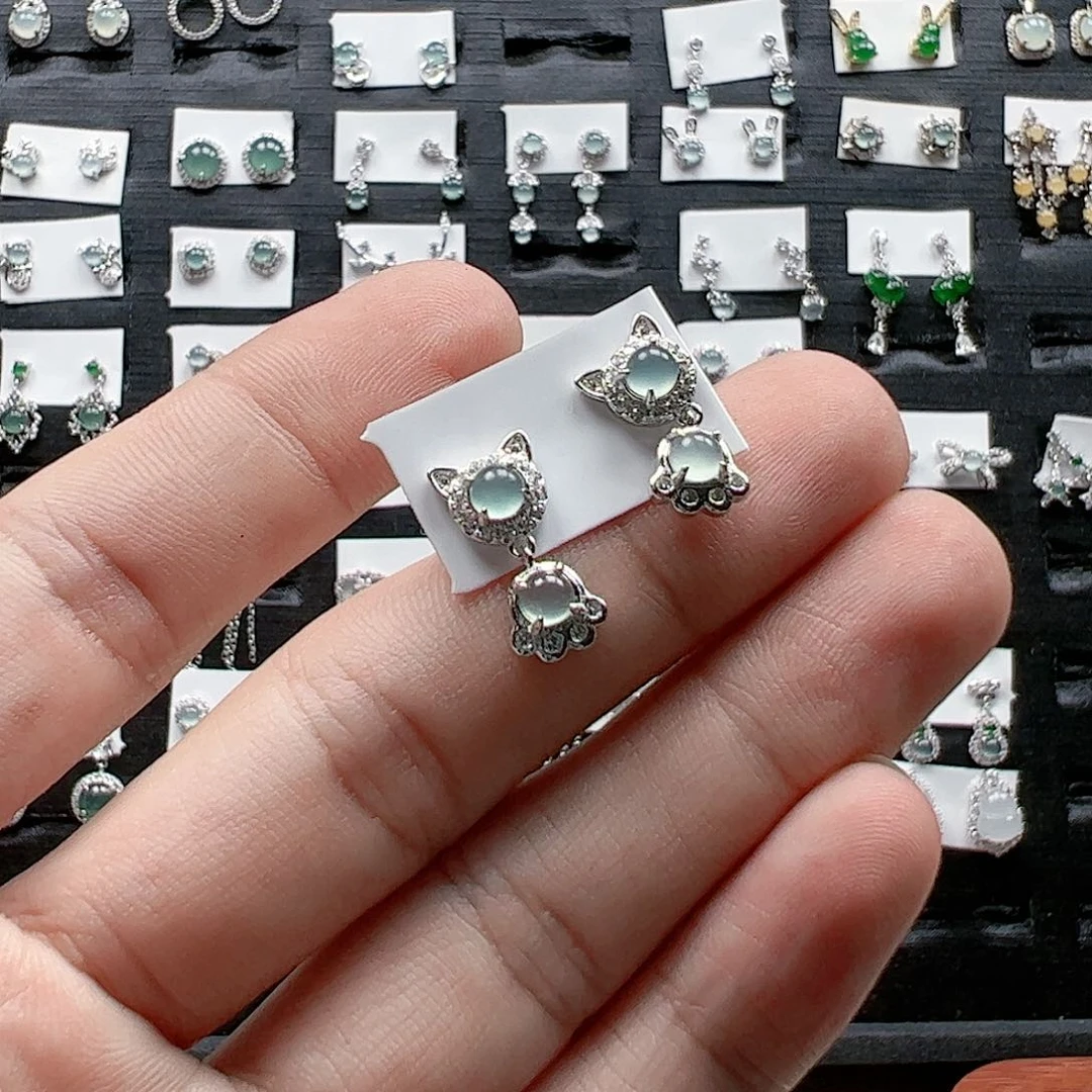 翡翠手链银S925镶嵌玺*儿天然翡翠