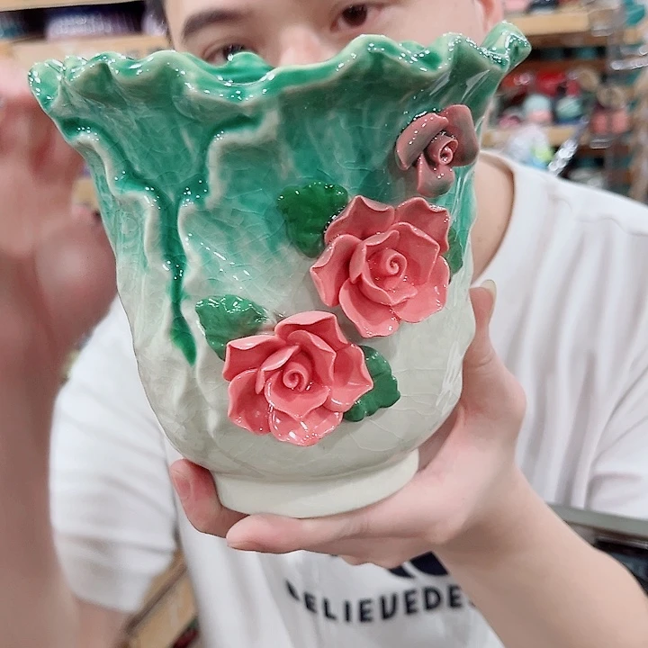 有孔.凑单10元陶瓷花盆发货！