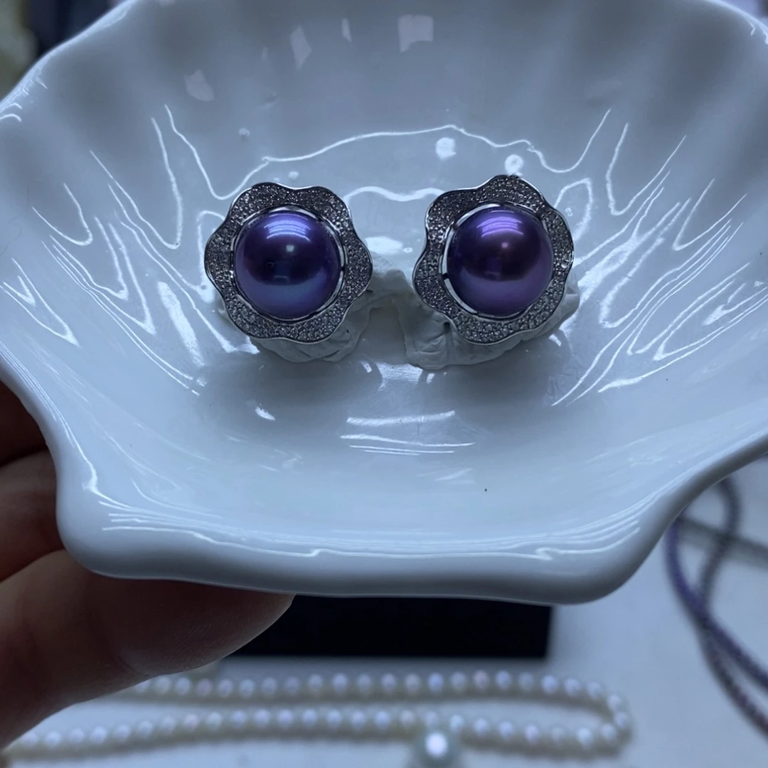 银S925镶嵌耳饰淡水珍珠