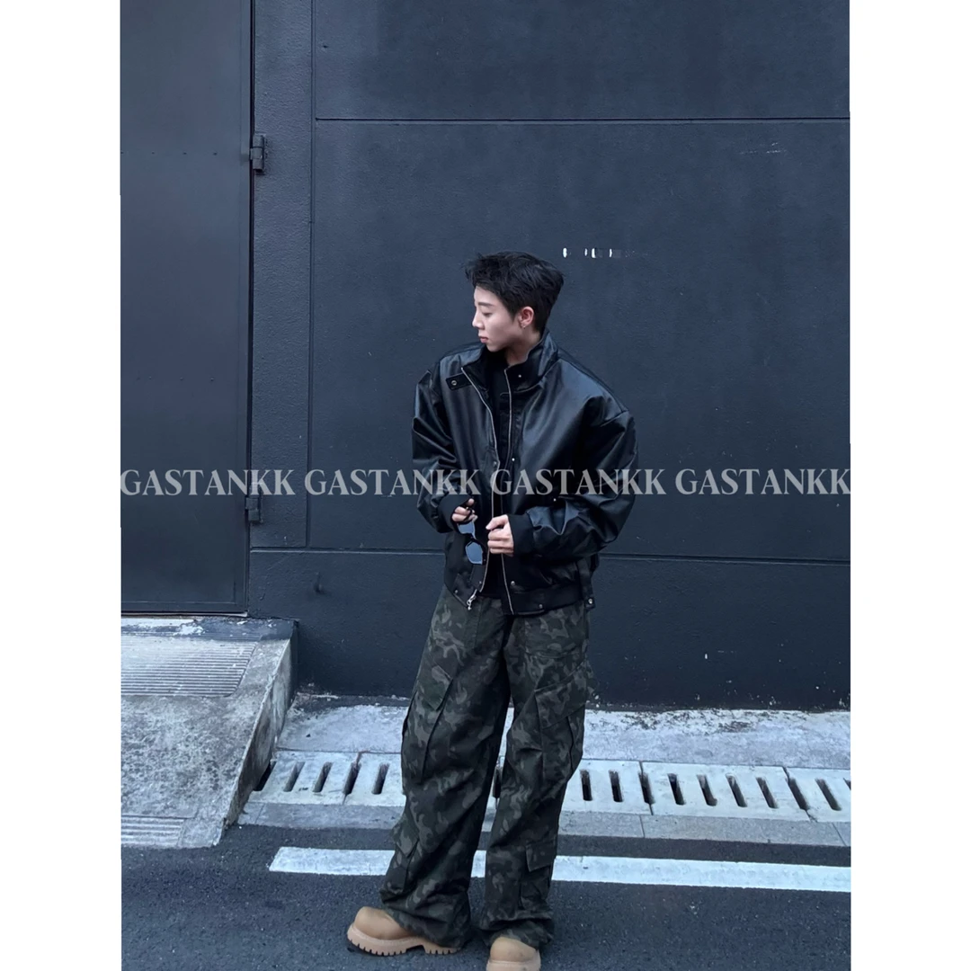 GASTANKK 25S美式复古机车软PU立领宽松百搭夹克外套