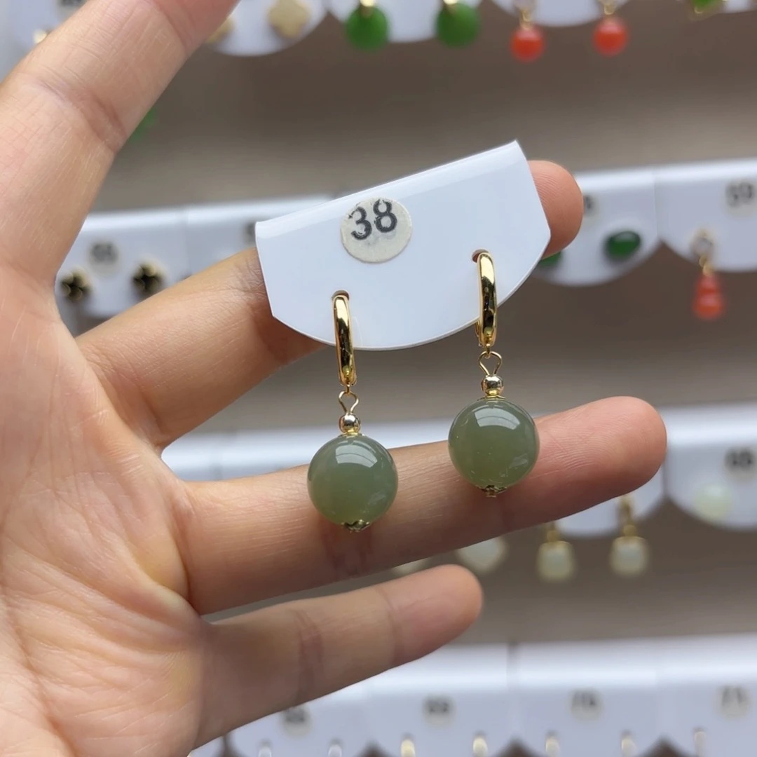 和田玉银S925镶嵌耳饰